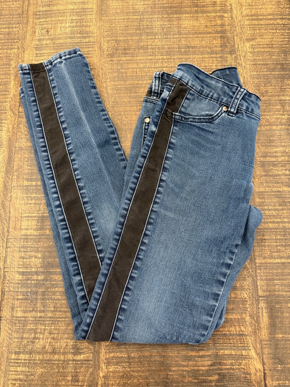 Cache Blue Skinny Jeans with Black Side Stripe
